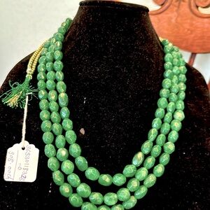 3 strand emerald necklace. 908 carats mined colored emeralds. 💚🍏🐸